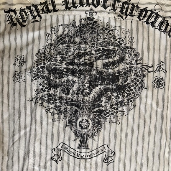 Royal Underground Men’s Button Up Gothic Shirt White Striped Size 2XL - Picture 14 of 16